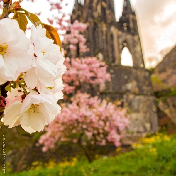 Obraz Spring blossoms and a cathedral