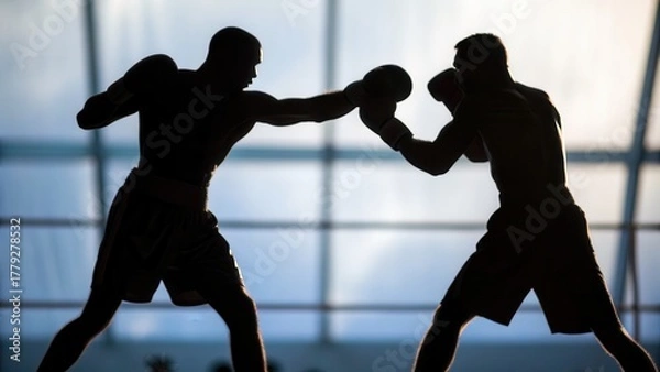 Obraz Dynamic boxing sport competition featuring athletes training and fighting with strength, stamina, and focus in a professional gym environment