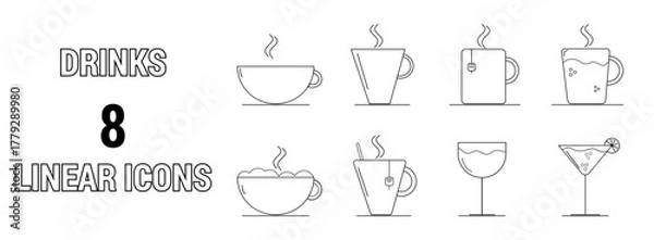 Fototapeta Drinks - linear icons with no fill. Icons in a simple style. Template