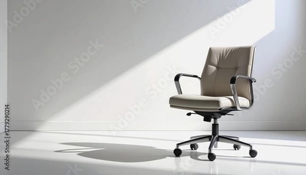 Fototapeta Contemporary office chair displayed in a white room with soft shadows creating an elegant and simple design