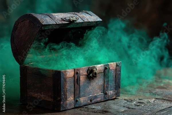 Obraz Pandora Box Adventure. Ancient Antique Chest Concept on Dark Background