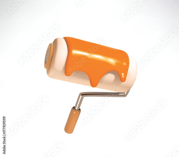 Fototapeta 3D Paint Roller with Dripping Orange Paint Isolated on White Background vector icon illustration.