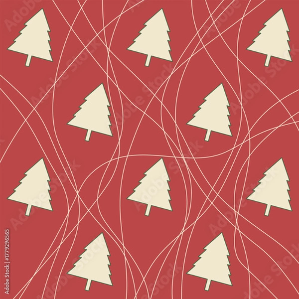 Obraz A seamless Christmas pattern featuring stylized Christmas trees arranged along curved, ski-like paths