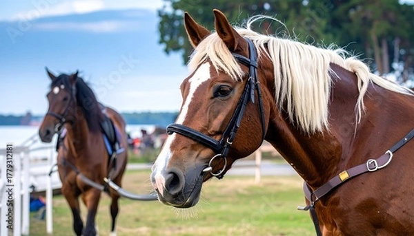 Obraz Two horses at a race track