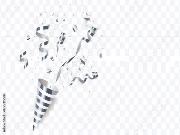 Obraz Festive silver confetti popper exploding with shiny streamers