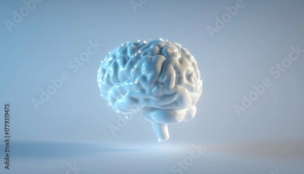 Fototapeta Illuminated digital representation of human cerebrum floats against a light background