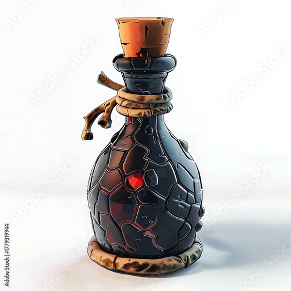 Fototapeta A detailed, artistic rendering of a dark, ornate potion bottle with a cork.