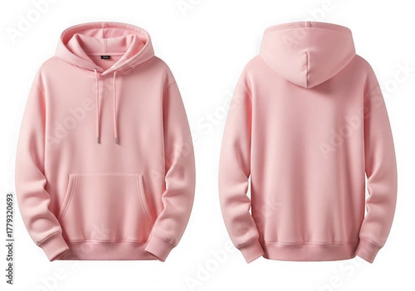 Fototapeta Front and back view of a soft pink unisex hoodie perfect for casual wear transparent background
