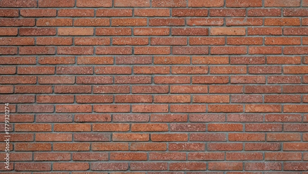Obraz Close-up texture of a red brick wall background. Vintage masonry surface made of rectangular bricks and gray cement, perfect for architecture design, construction