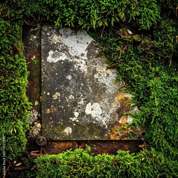 Obraz A weathered stone embedded in lush green moss