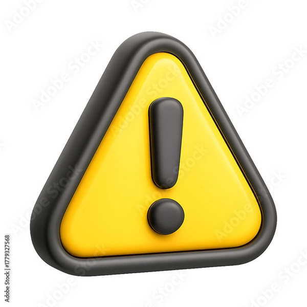 Obraz 3D Yellow Triangle Warning Sign with Exclamation Mark Isolated on transparent background