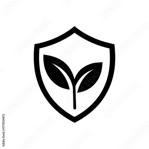 Fototapeta Simple plant protection emblem with leaf and shield vector illustration with white background for eco friendly design concept 