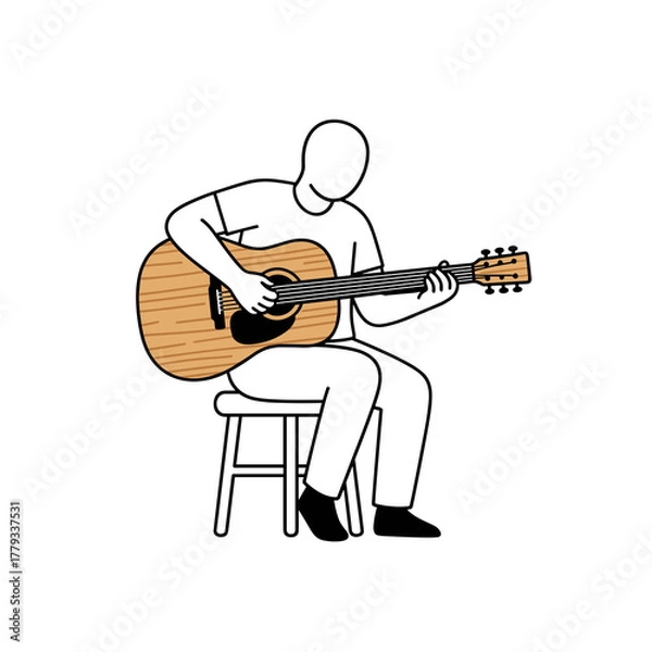 Obraz Person playing acoustic guitar while sitting on a stool indoors  