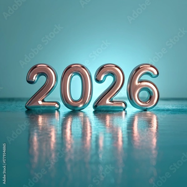 Obraz Golden 3D New Year Calendar Illustration with Numbers and Symbols