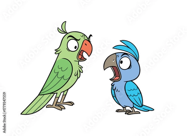 Fototapeta Angry Cartoon Parrots Arguing: Funny Vector Illustration