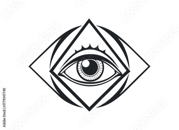 Fototapeta All-Seeing Eye of Providence Vector - Esoteric Masonic Symbol Line Art
