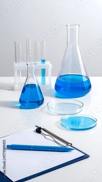 Obraz Laboratory glassware filled with blue liquid