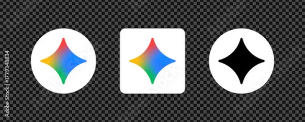 Fototapeta Artificial intelligence app icon or ai assistant gemini's logo and icons set with muptiple color variation in black grey transparent background.