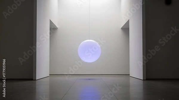 Fototapeta Illuminated Sphere Suspended in Modern Gallery Space Showcasing Contemporary Art Installation
