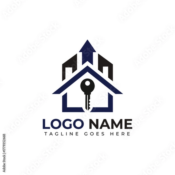 Obraz Unlock your dream home with this modern real estate logo featuring a key and upward arrow, perfect for property agents.