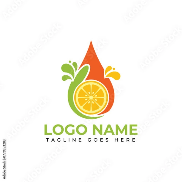Obraz Vibrant orange slice logo design with refreshing splash and juice drop, perfect for beverage brands and healthy products