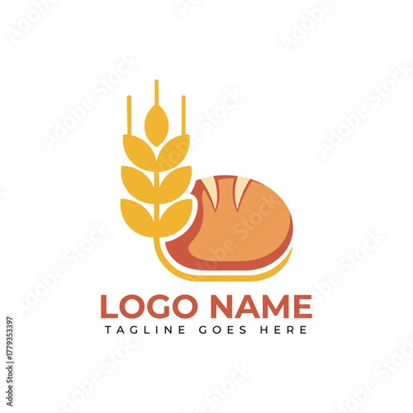 Obraz Delicious fresh baked bread icon with golden wheat, perfect for bakery branding and food businesses seeking a warm, artisanal feel.