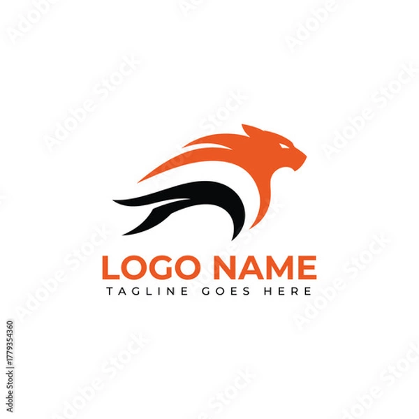 Obraz Dynamic orange and black lion head logo design symbolizing strength and leadership for modern brands