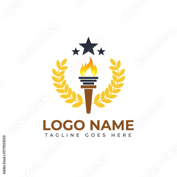 Obraz Ignite success with this triumphant torch emblem, laurel wreath, and star design, perfect for awards, achievements, and motivational branding.