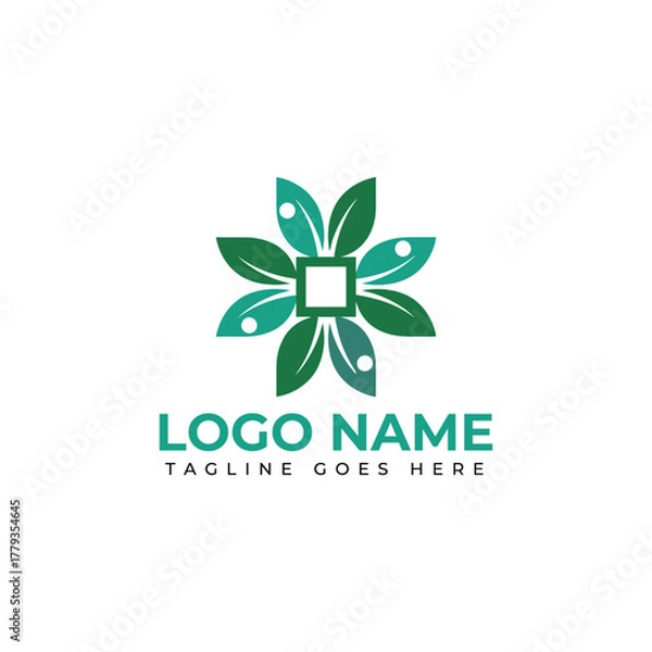Obraz Modern abstract floral logo design with clean lines and vibrant green hues perfect for eco friendly brands and wellness businesses