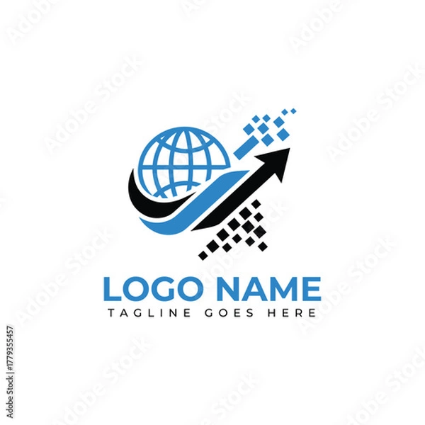 Obraz Dynamic global logo design with arrow, globe, and digital elements, perfect for technology, business, and innovation brands