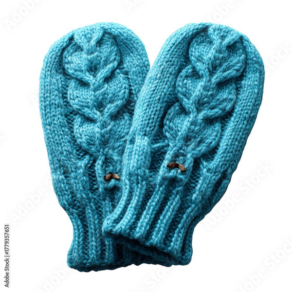 Fototapeta Soft Knitted Turquoise Mittens With a Unique Braided Design Perfect for Winter Warmth and Style