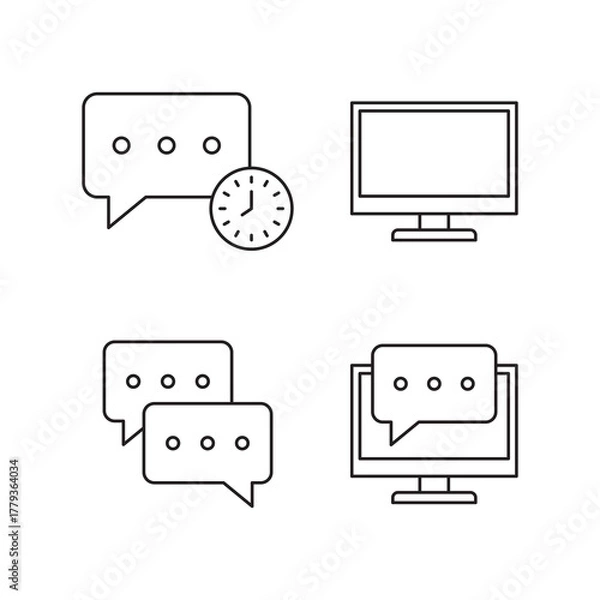 Fototapeta Desktop Monitor Chat Time Schedule Outline Icons Set