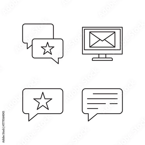 Fototapeta Outline Icons for Mail Star Favorite and Message Chat