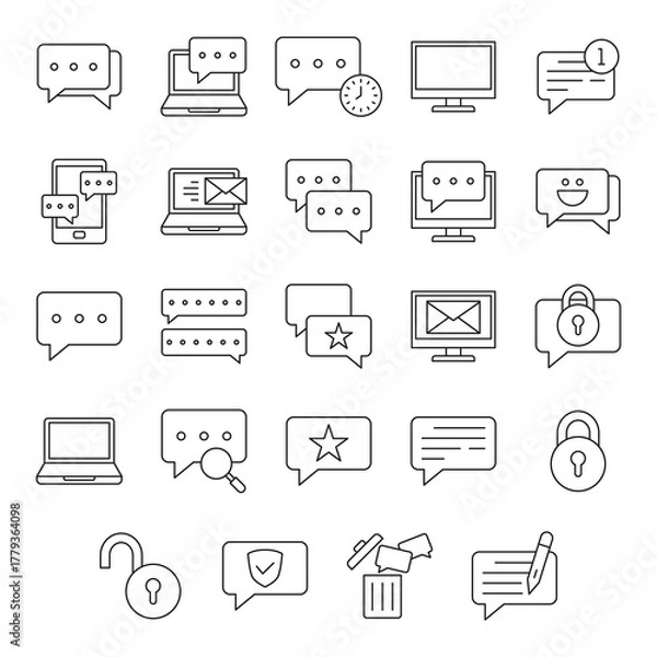 Fototapeta Large Outline Collection of Communication and UI UX Icons