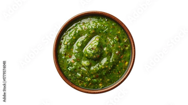 Obraz mall bowl of green chimichurri sauce, oily texture