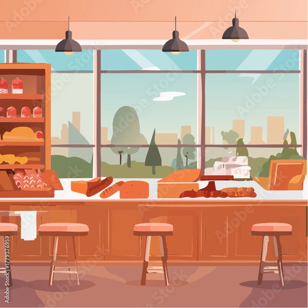 Fototapeta Interior of a delicatessen  - 2D vector in cartoon animation style