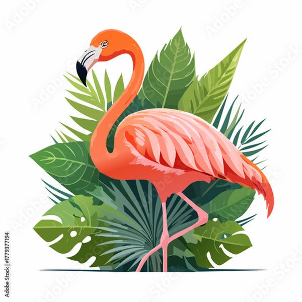 Fototapeta 2D animation style flamingo isolated on white