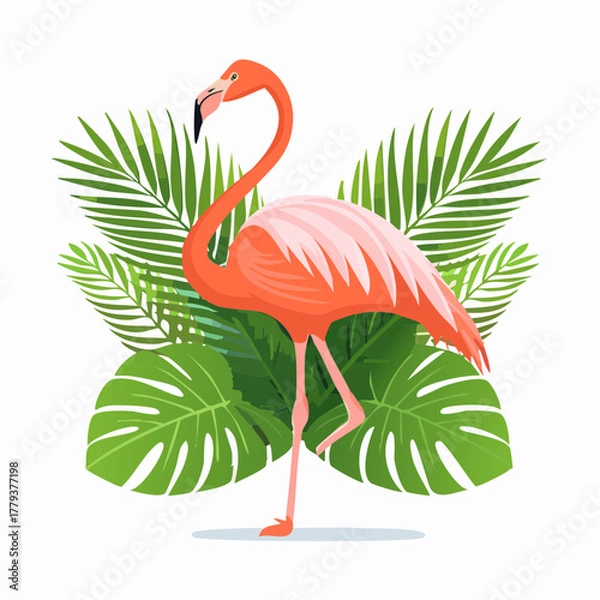 Fototapeta 2D animation style flamingo isolated on white
