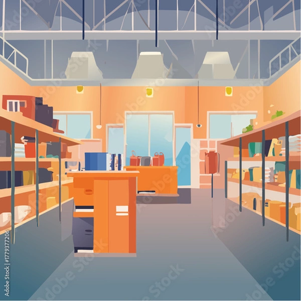 Fototapeta Interior of a hardware store  - 2D vector in cartoon animation style
