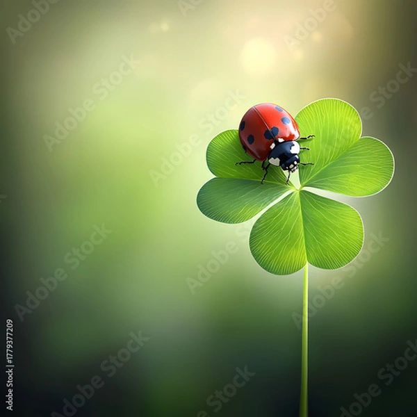 Fototapeta A close-up shot of a ladybug sitting on a green leaf