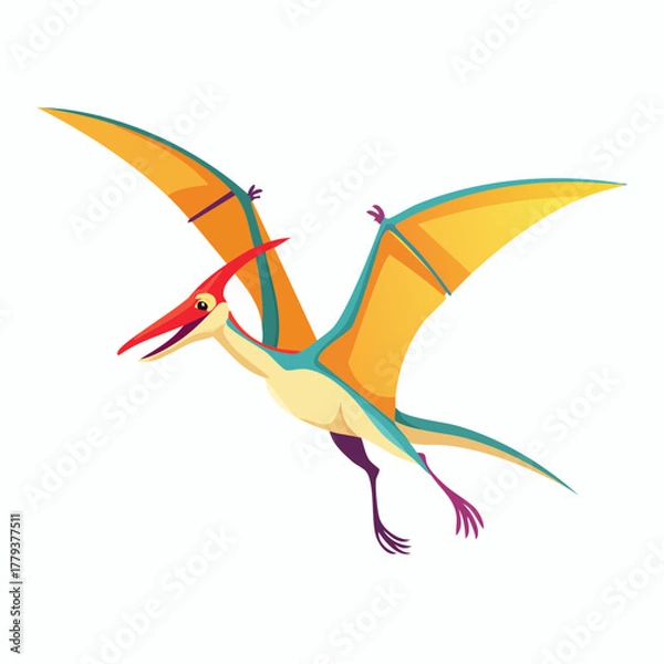 Fototapeta 2D animation style Pterodactyl Dinosaur isolated on white