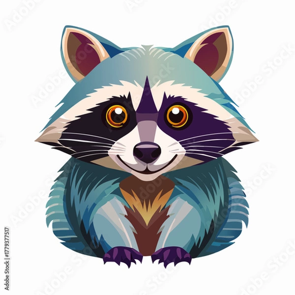 Obraz 2D animation style Raccoon isolated on white