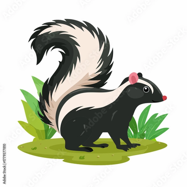 Fototapeta 2D animation style Skunk  isolated on white