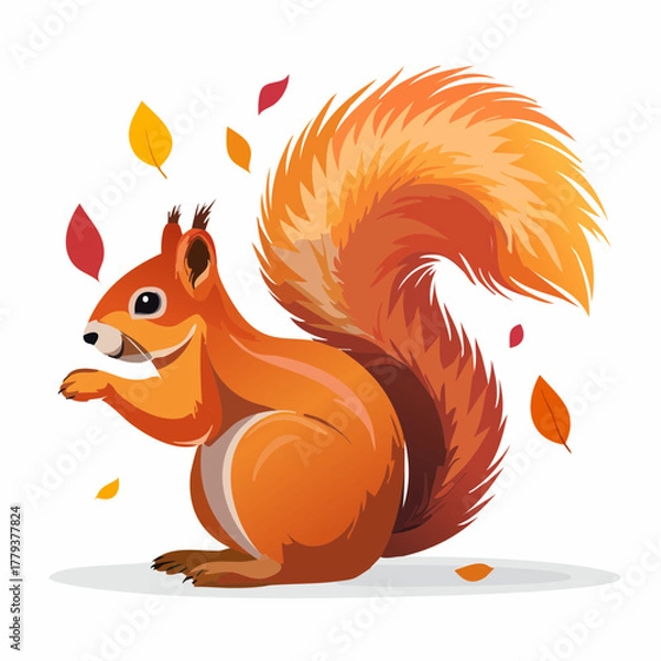 Fototapeta 2D animation style Squirrel isolated on white