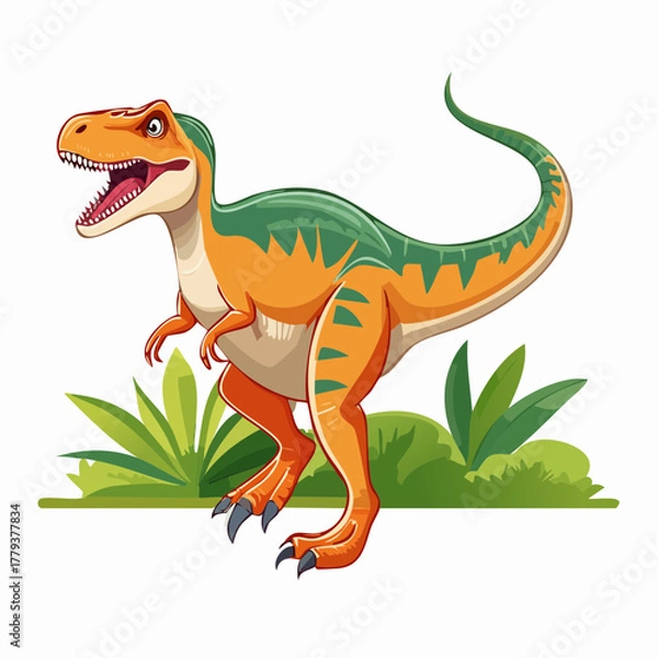Fototapeta 2D animation style Velociraptor Dinosaur isolated on white