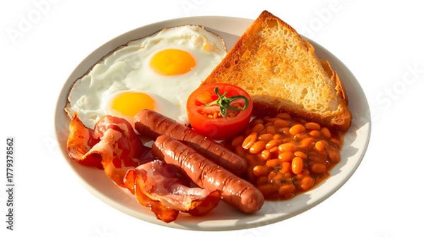 Obraz A classic full English breakfast on a white plate.