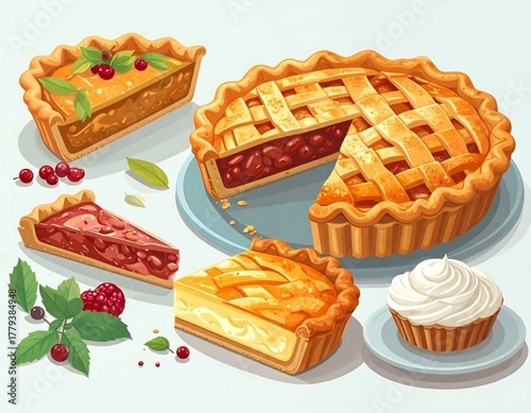 Fototapeta Assorted pies and a cupcake