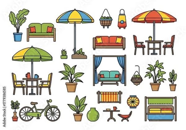 Obraz Collection of flat design outdoor furniture and decor elements