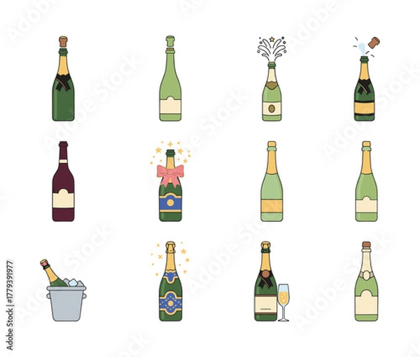 Fototapeta Champagne and Wine Bottles Set