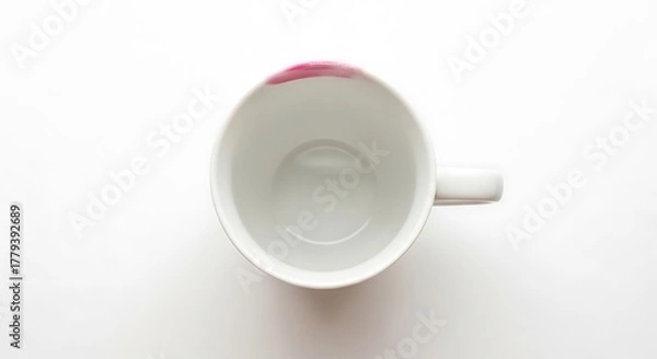 Obraz Lipstick-Stained Porcelain Cup on White Surface